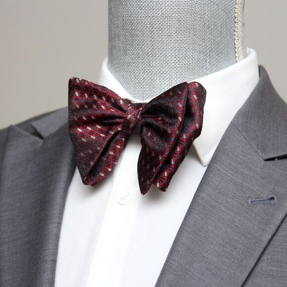Men's Self-tied Bow Tie 100%Silk Big Butterfly S633 Maroon Ornament - Picture 10 of 15